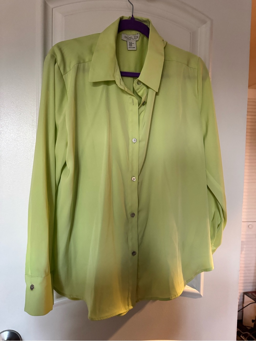 Rachel Zoe Lime Green Button-Down Blouse satin size XL